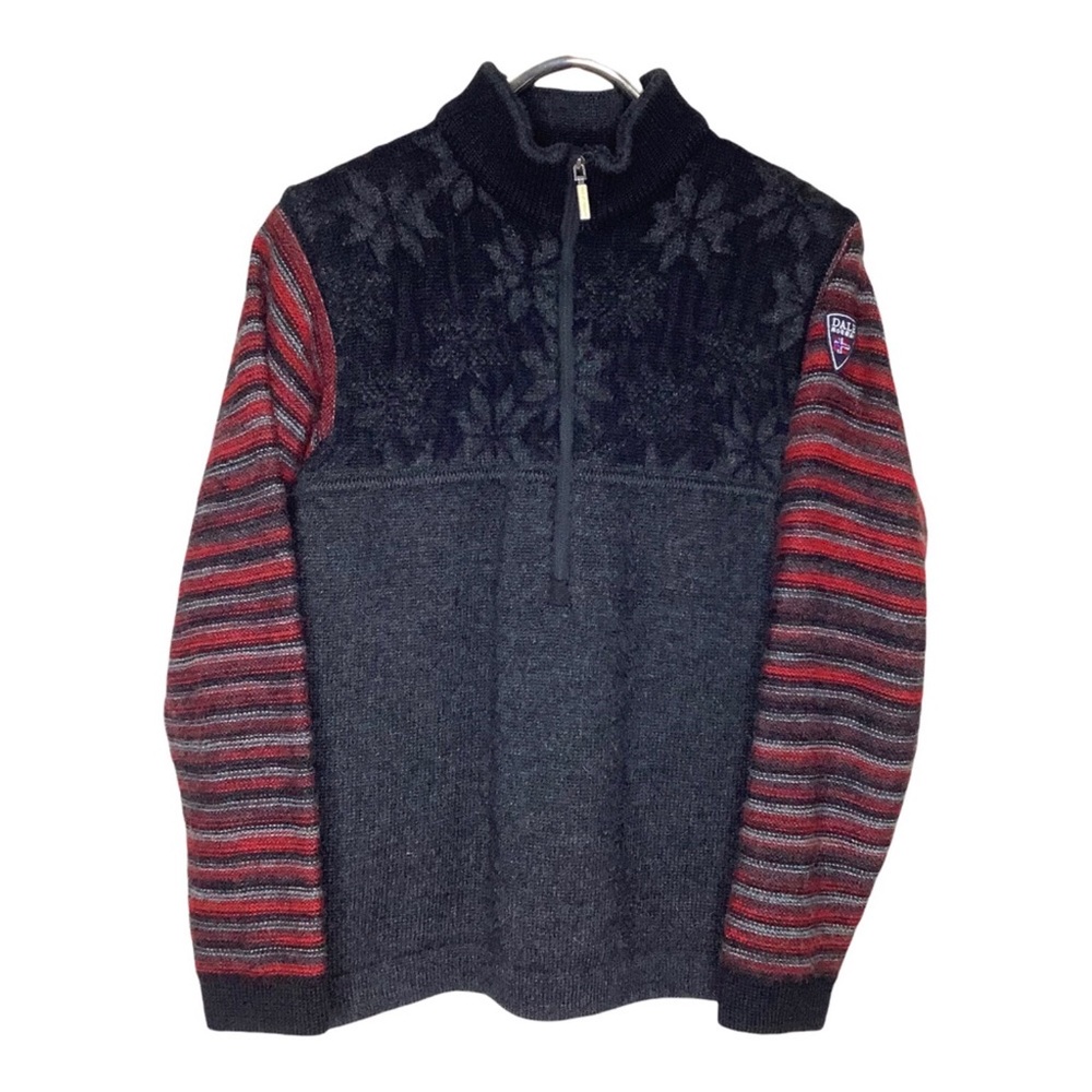Dale Of Norway Sweater Medium Wool Fair Isle Snowflake Stripe Mock Neck Half Zip